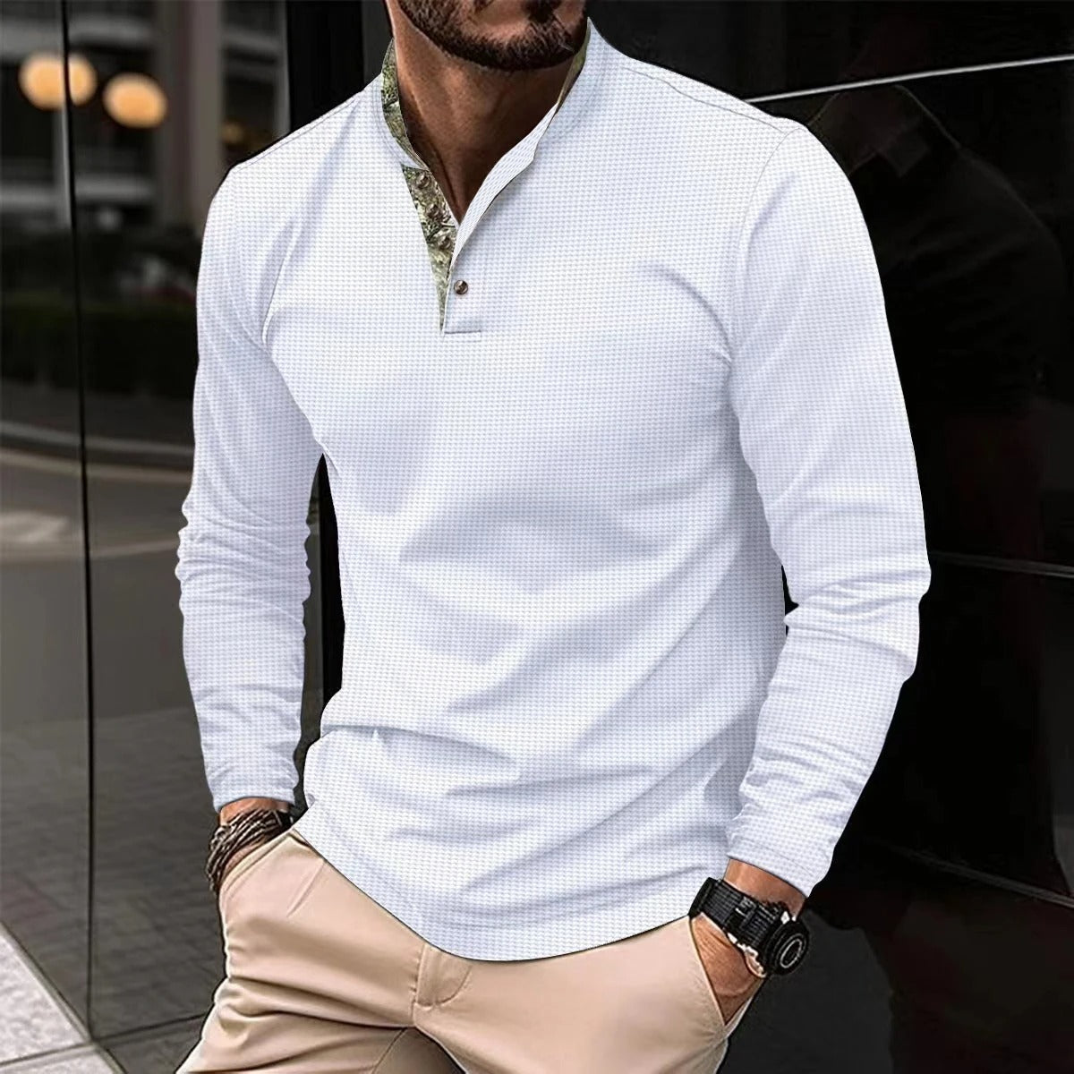 Herren Lässiges Stehkragen Henley-Polo-Shirt | Schmale Passform