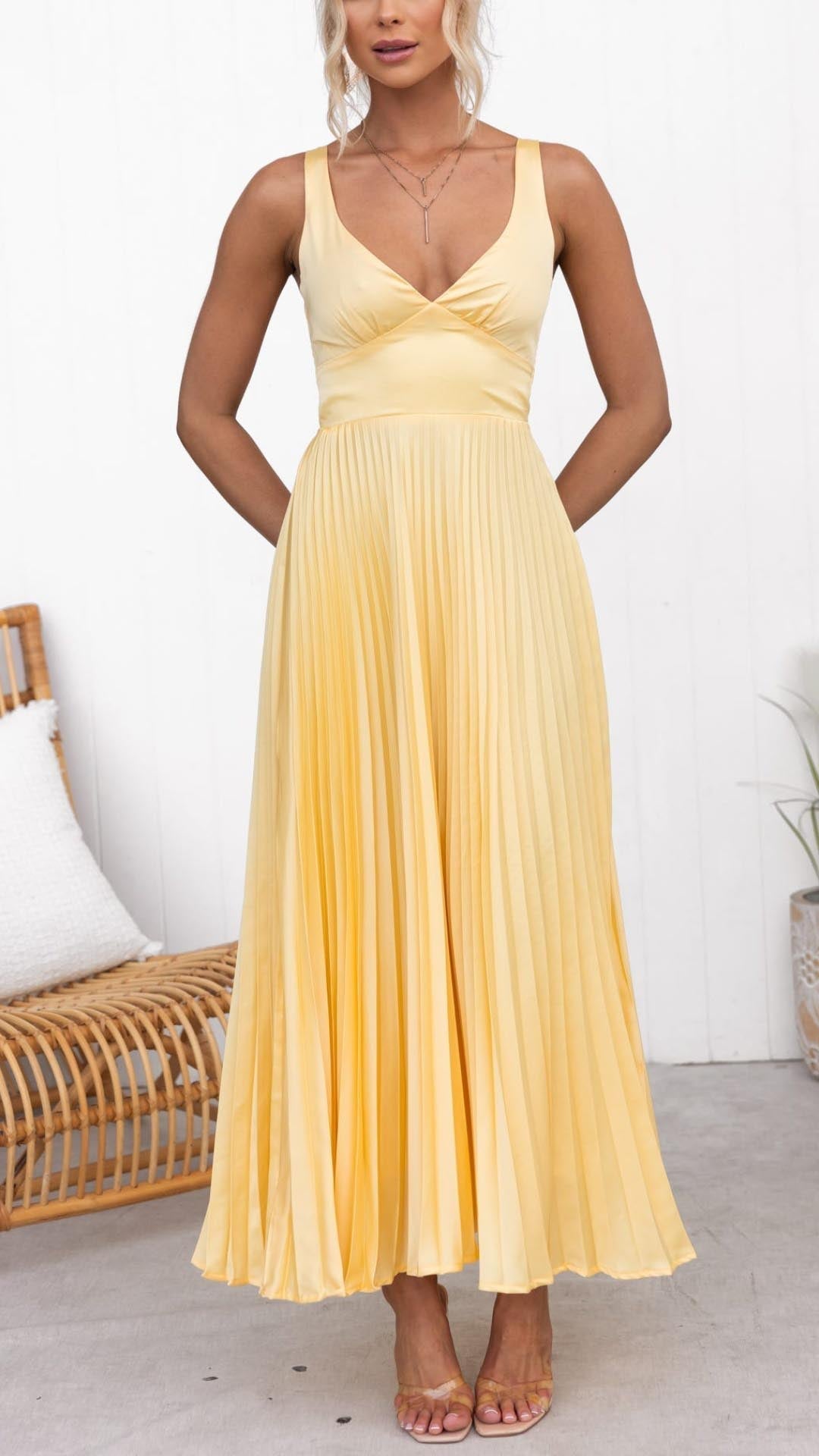 Damen Ärmelloses Plissiertes Abendkleid | Maxi