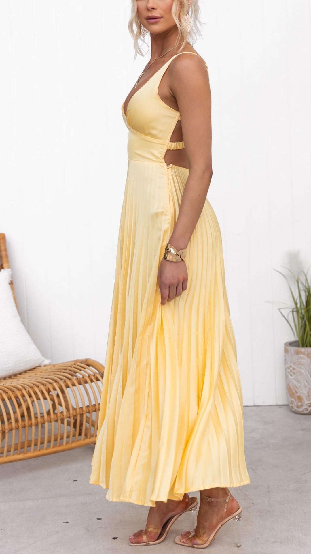 Damen Ärmelloses Plissiertes Abendkleid | Maxi
