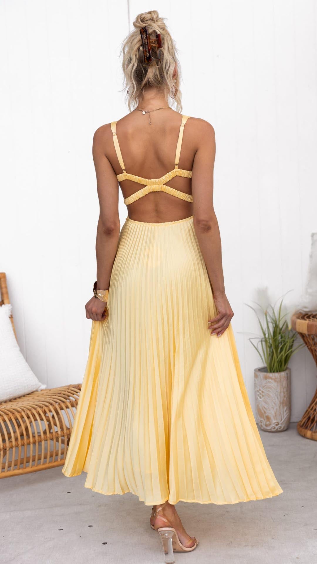 Damen Ärmelloses Plissiertes Abendkleid | Maxi