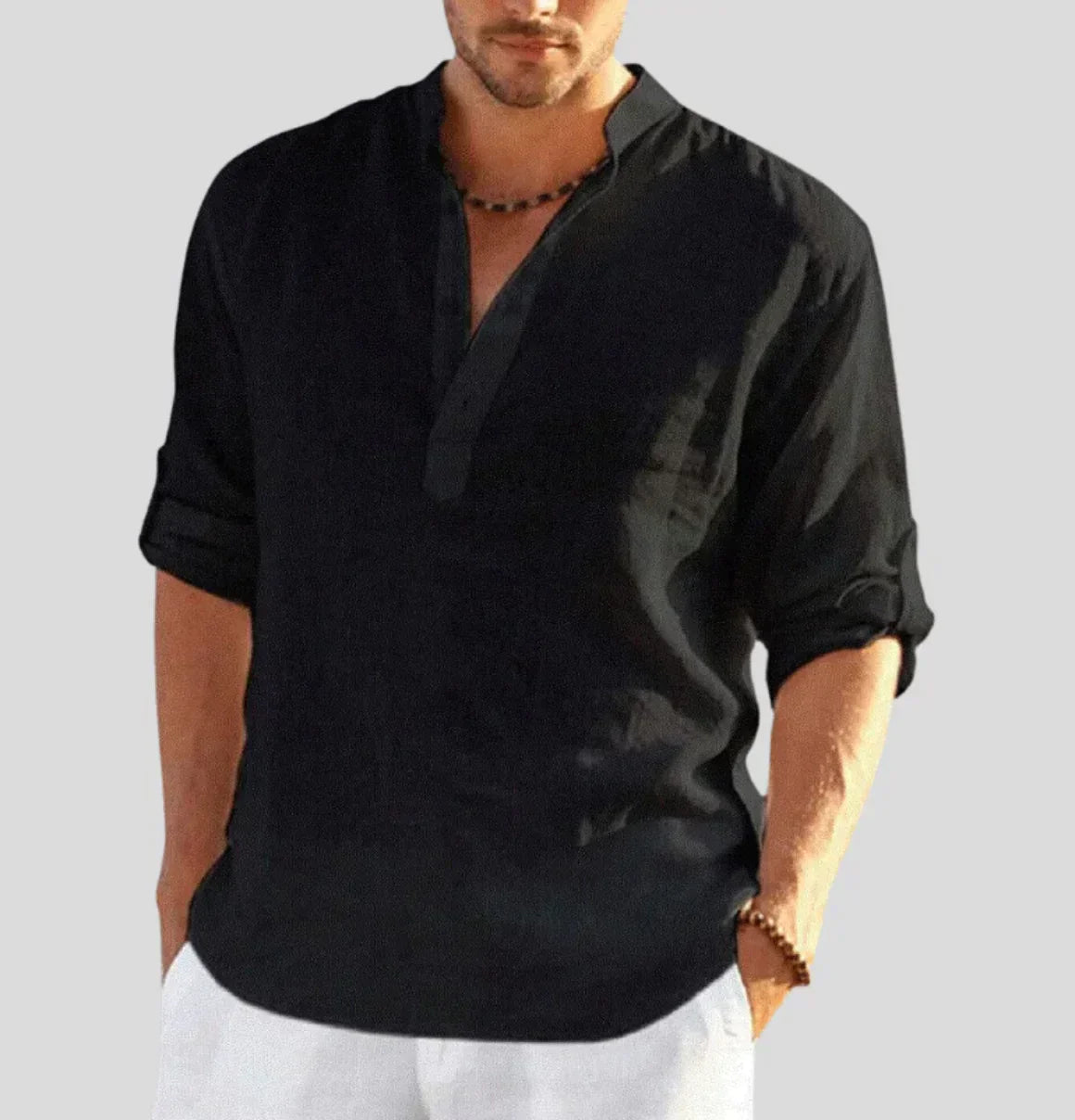 Herren Henley-Stil Leinenhemd | Langarm