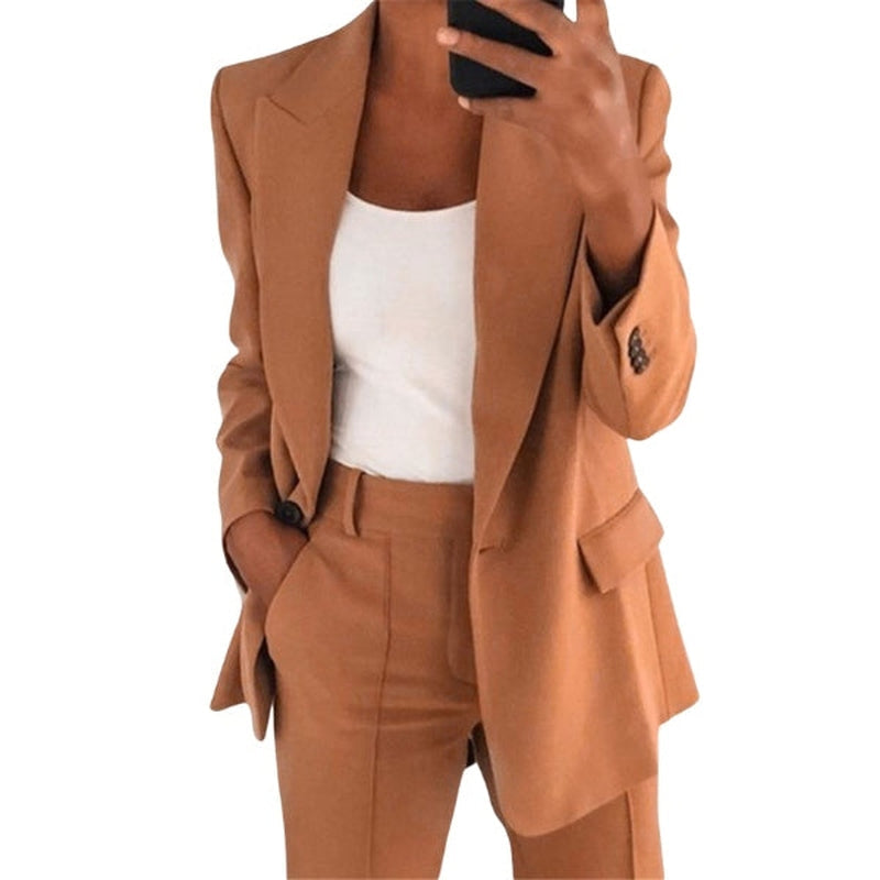 Damen Zweiteiliger Business Hosenanzug | Langärmliger Blazer und Hose