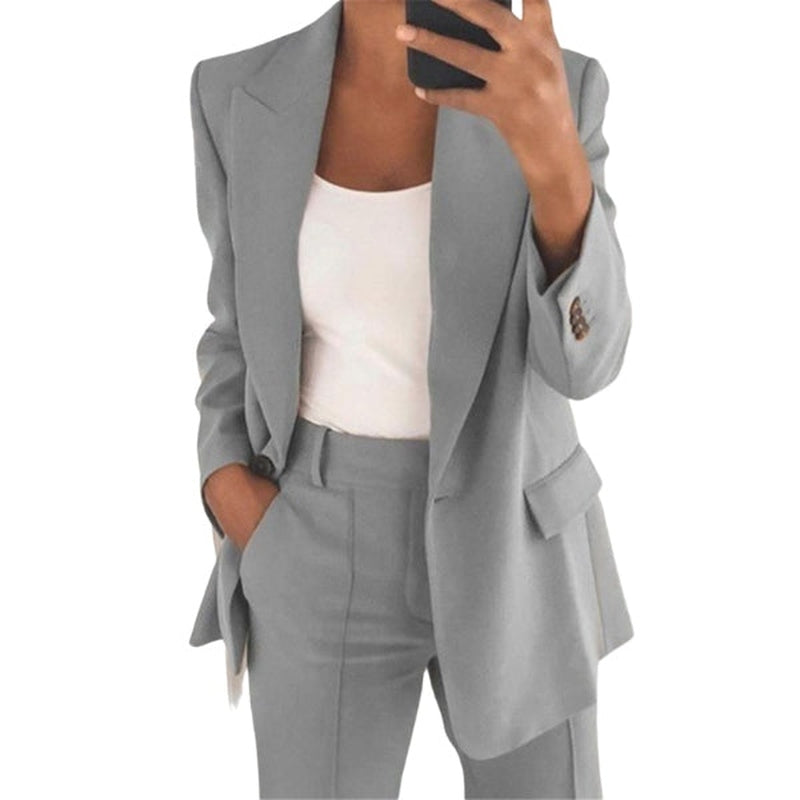 Damen Zweiteiliger Business Hosenanzug | Langärmliger Blazer und Hose