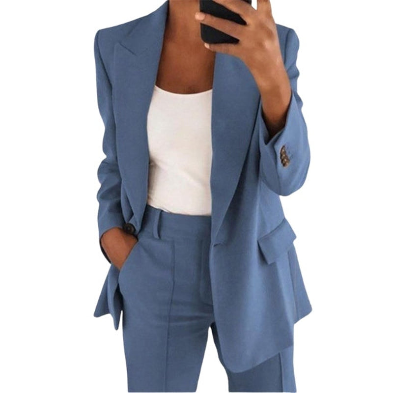 Damen Zweiteiliger Business Hosenanzug | Langärmliger Blazer und Hose