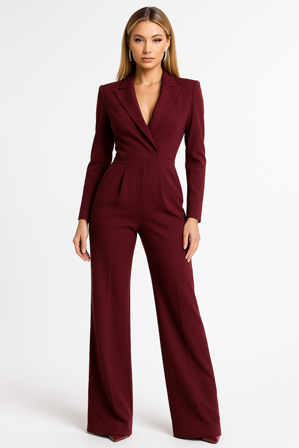 Damen Formell Reverskragen Weitem Bein Jumpsuit | Langärmlig