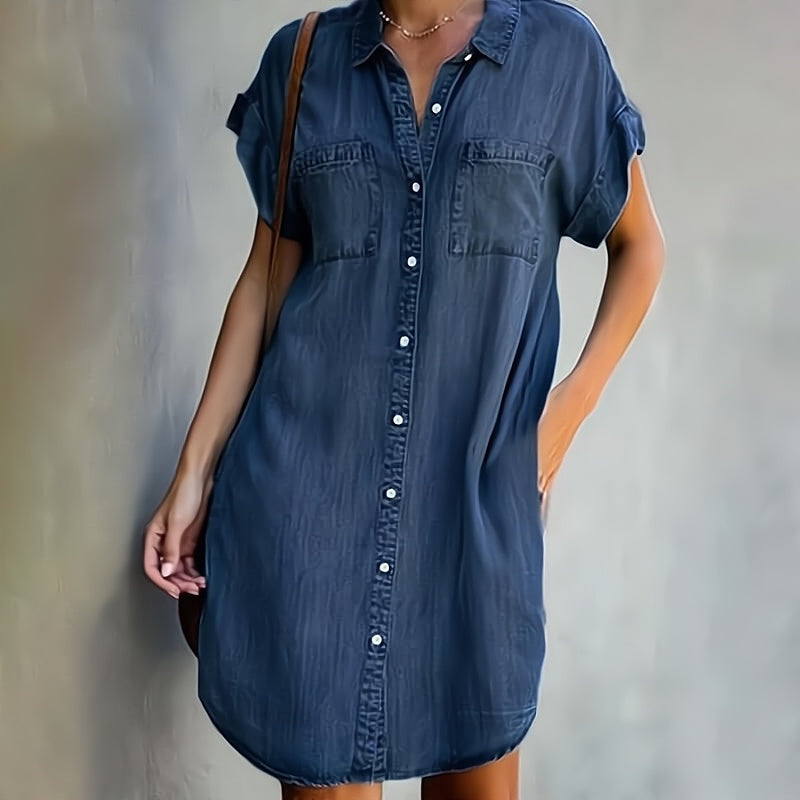Damen Lässig Kurzarm Blusenkleid | Mini