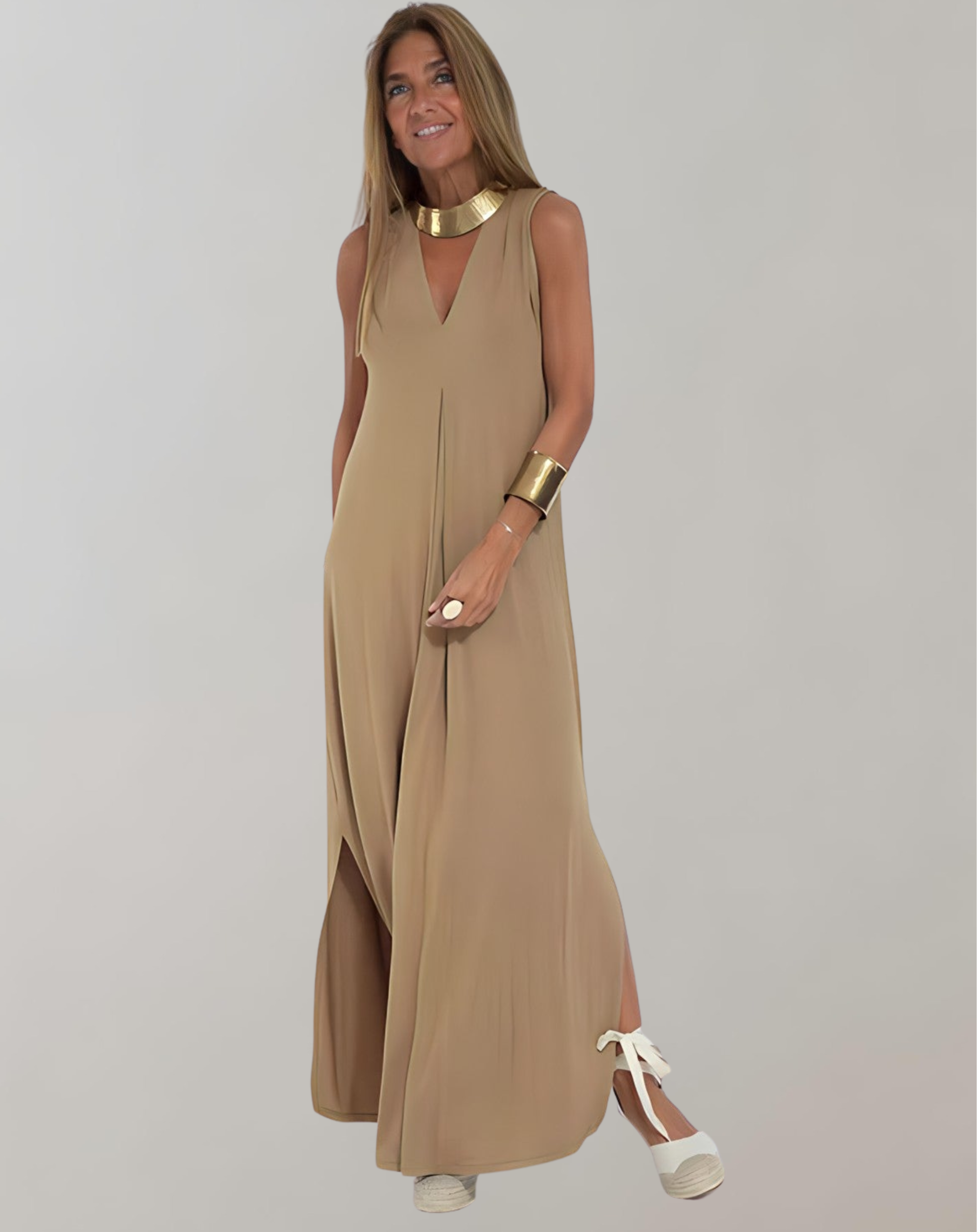 Damen Ärmelloses V-Ausschnitt Maxikleid | Sommer