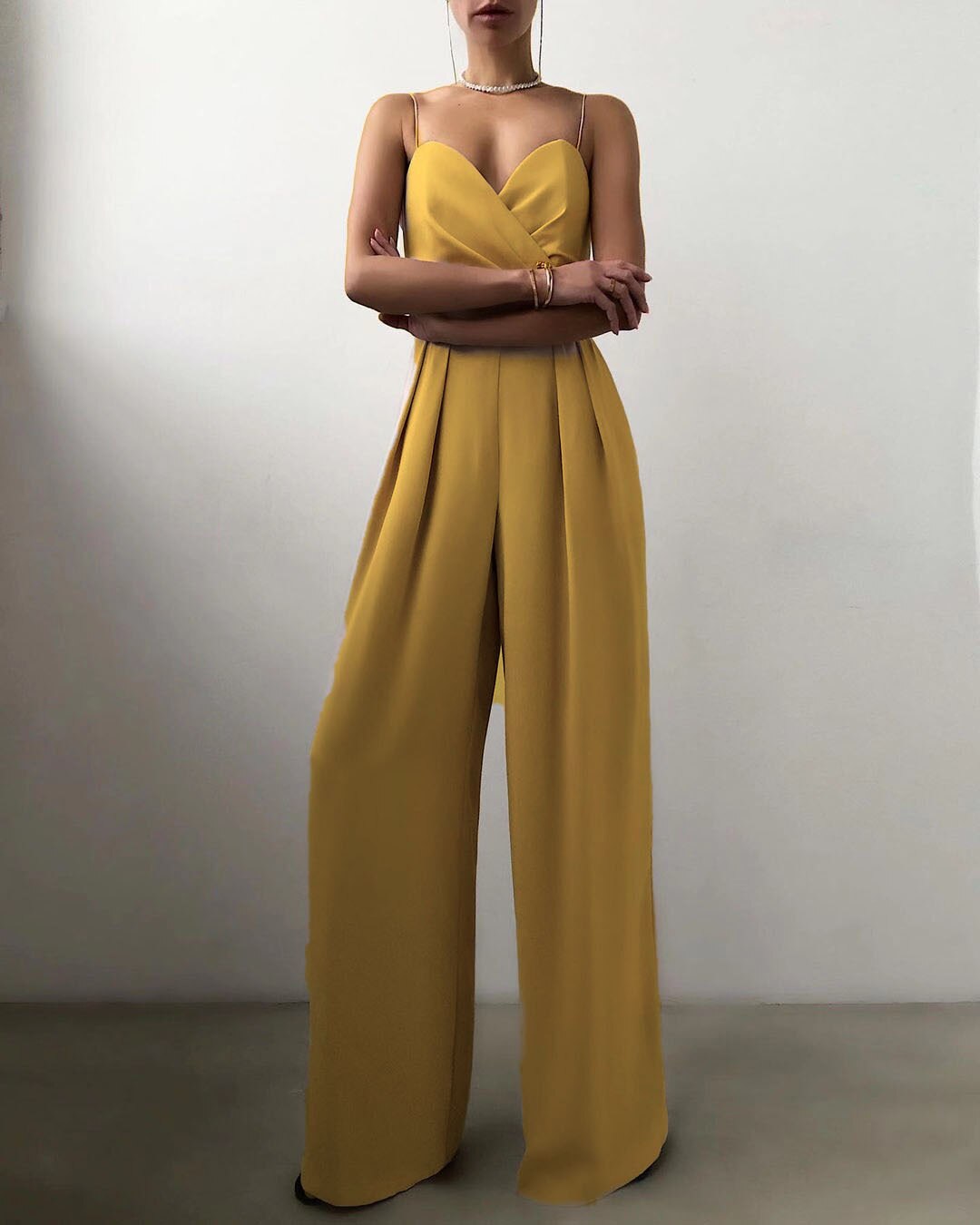 Damen Falten Weitem Bein Jumpsuit | Spaghettiträger