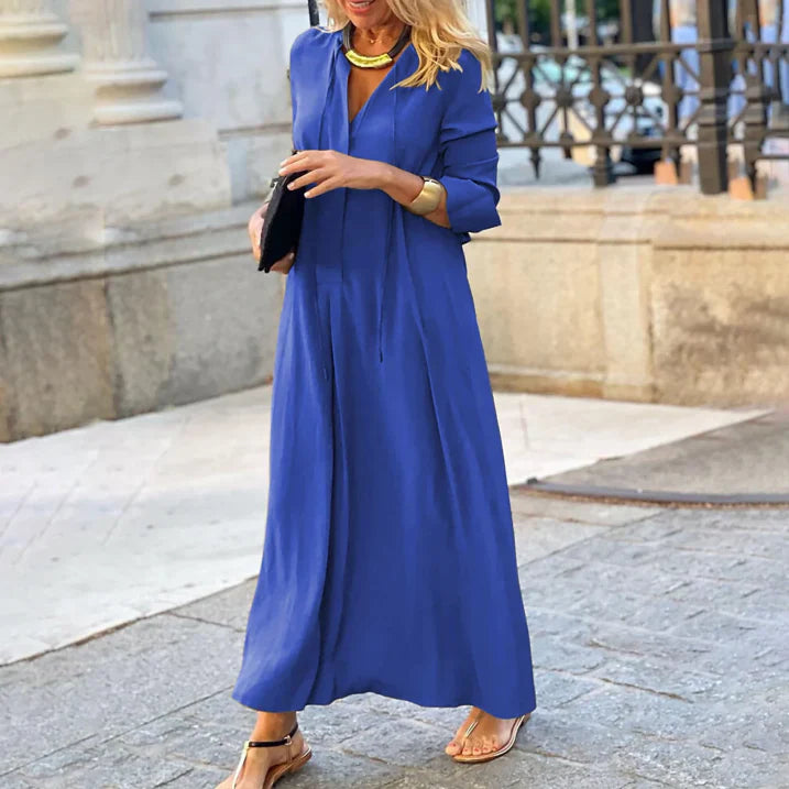 Damen V-Ausschnitt Langen Ärmeln Abendkleid | Maxi