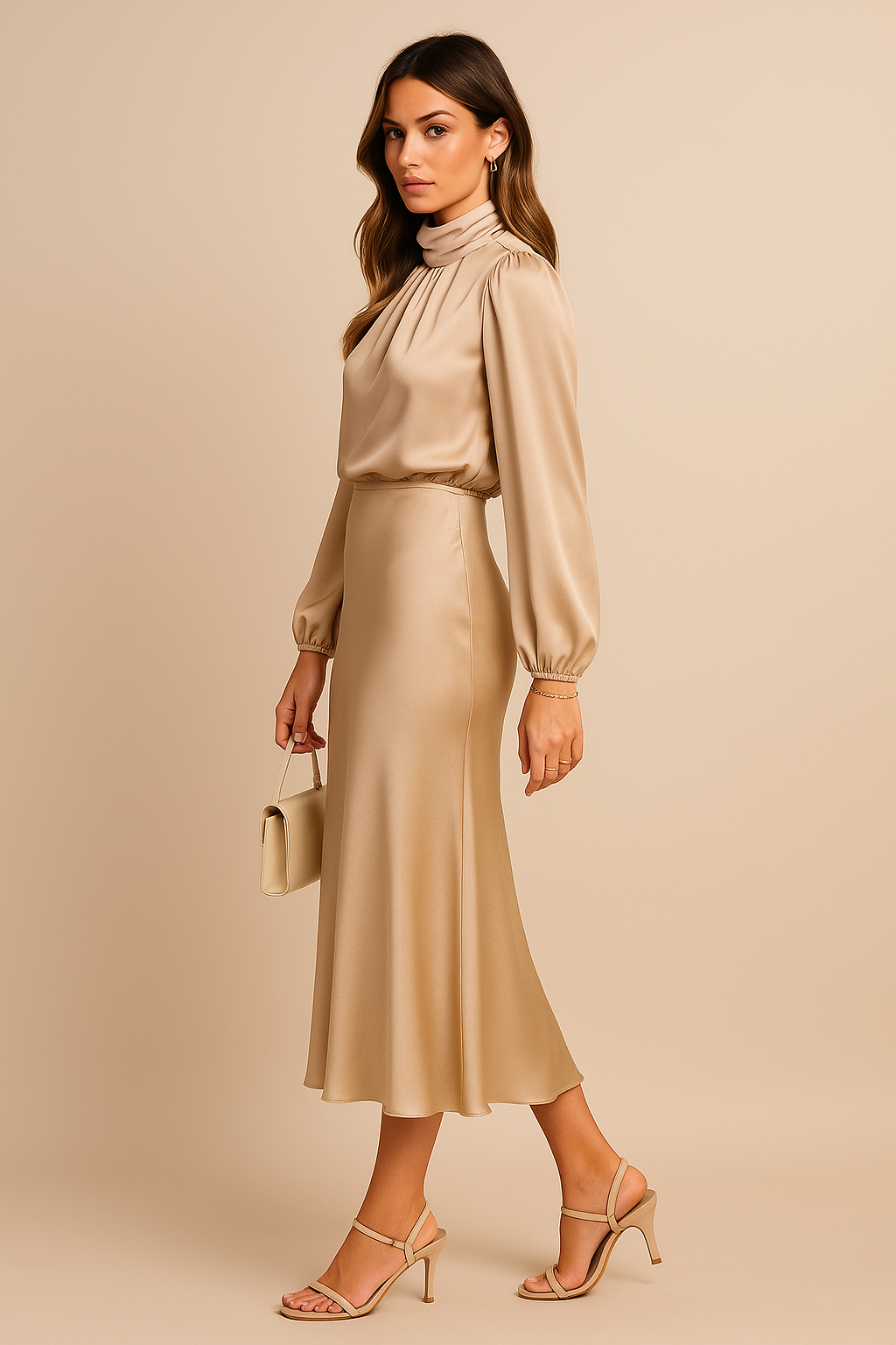 Damen Abend Midi Kleid | Langärmlig