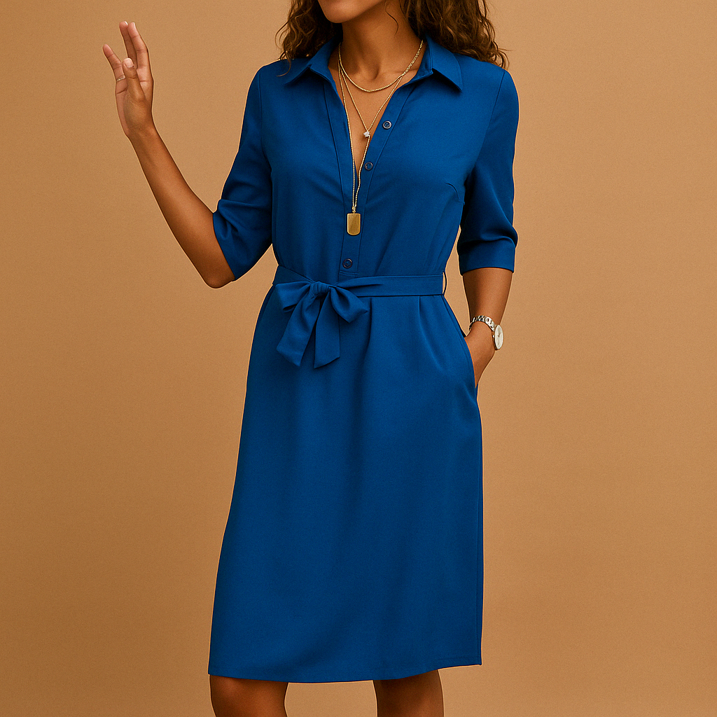 Damen Midi Blusenkleid | mit Bindegürtel