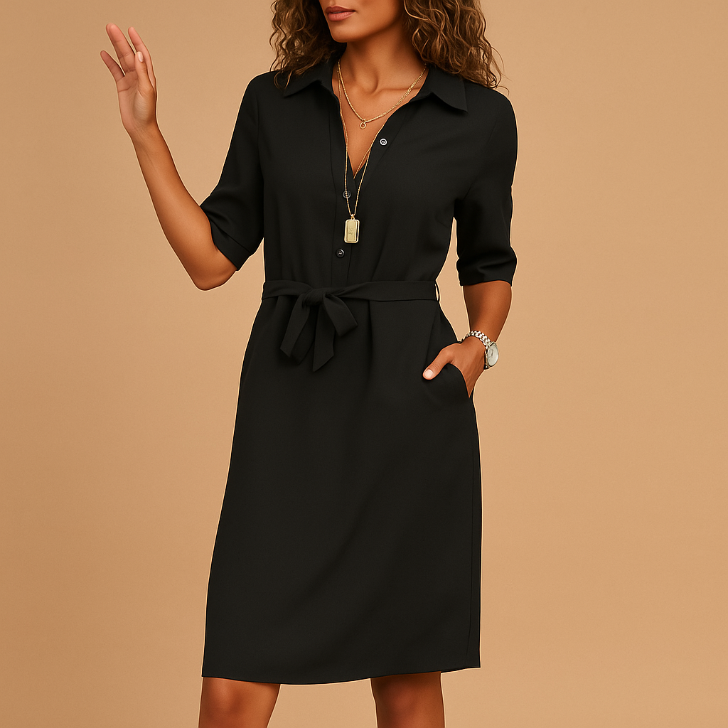 Damen Midi Blusenkleid | mit Bindegürtel