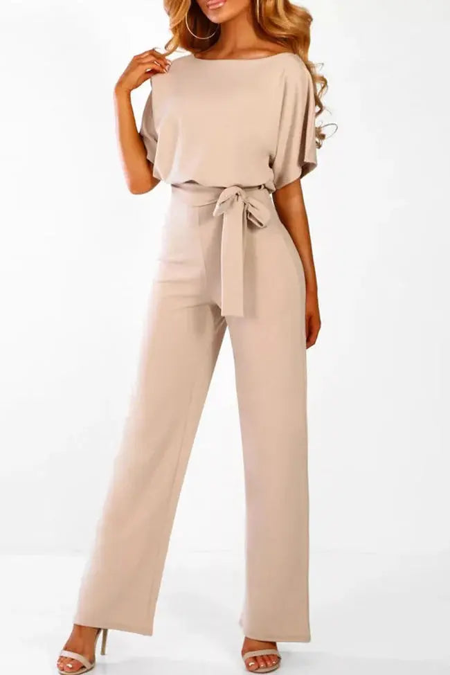 Damen Kurzen Ärmeln Weitem Bein Jumpsuit | mit Taillengürtel