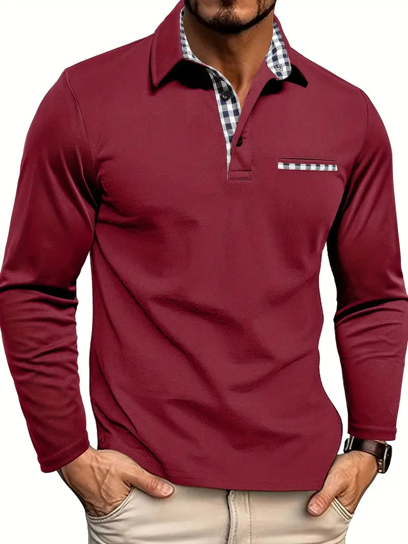 Herren Business Lässig Langen Ärmeln Polo-Shirt | Mit Karomuster