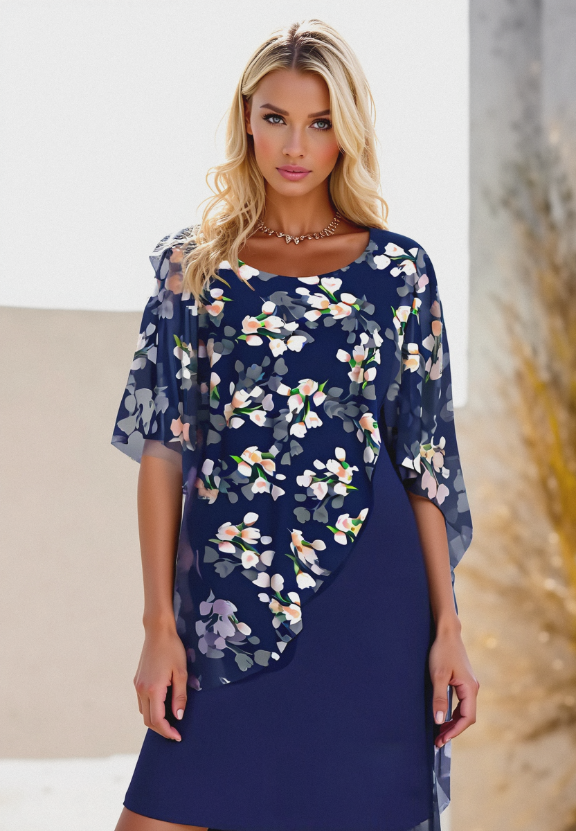 Damen Blumenmuster Bleistiftkleid | Rundhalsausschnitt