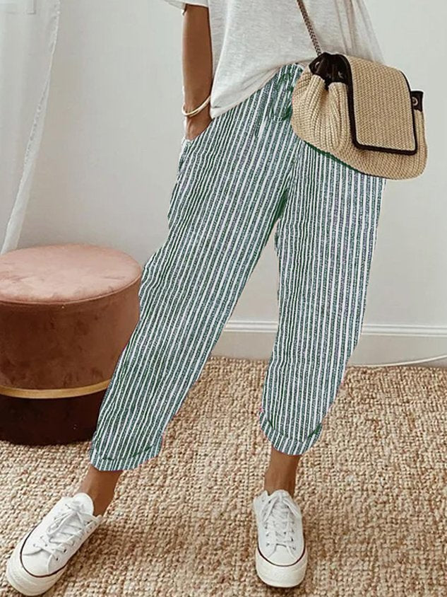 Damen Lässige Leinenhose | mit Kordelzug und Taschen