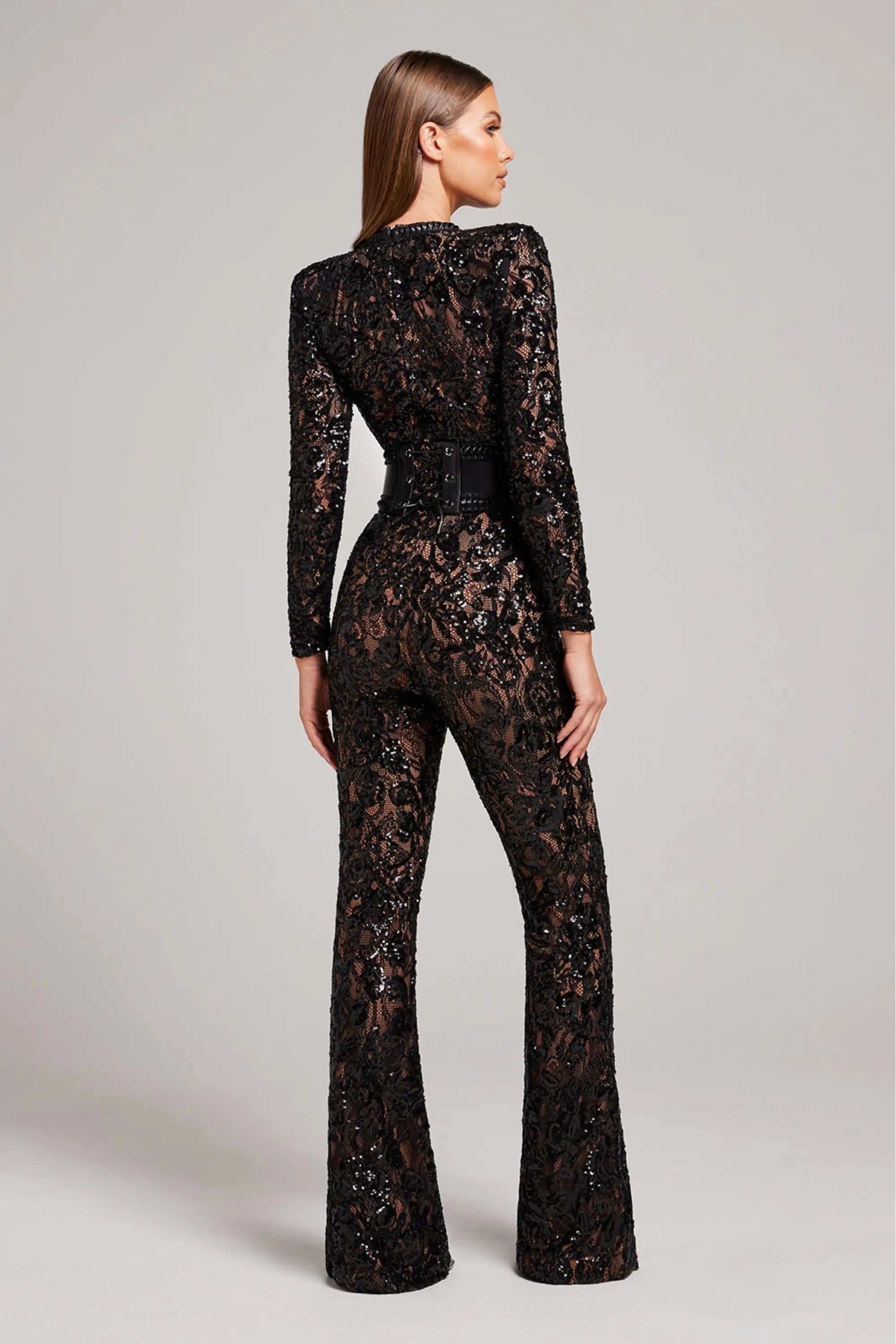 Damen Blumen Jumpsuit mit Ausgestelltem Bein | Langarm