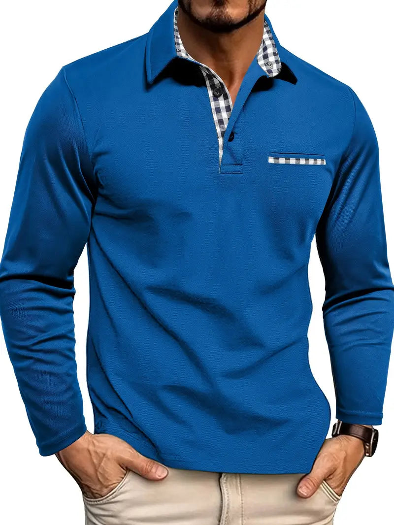 Herren Business Lässig Langen Ärmeln Polo-Shirt | Mit Karomuster