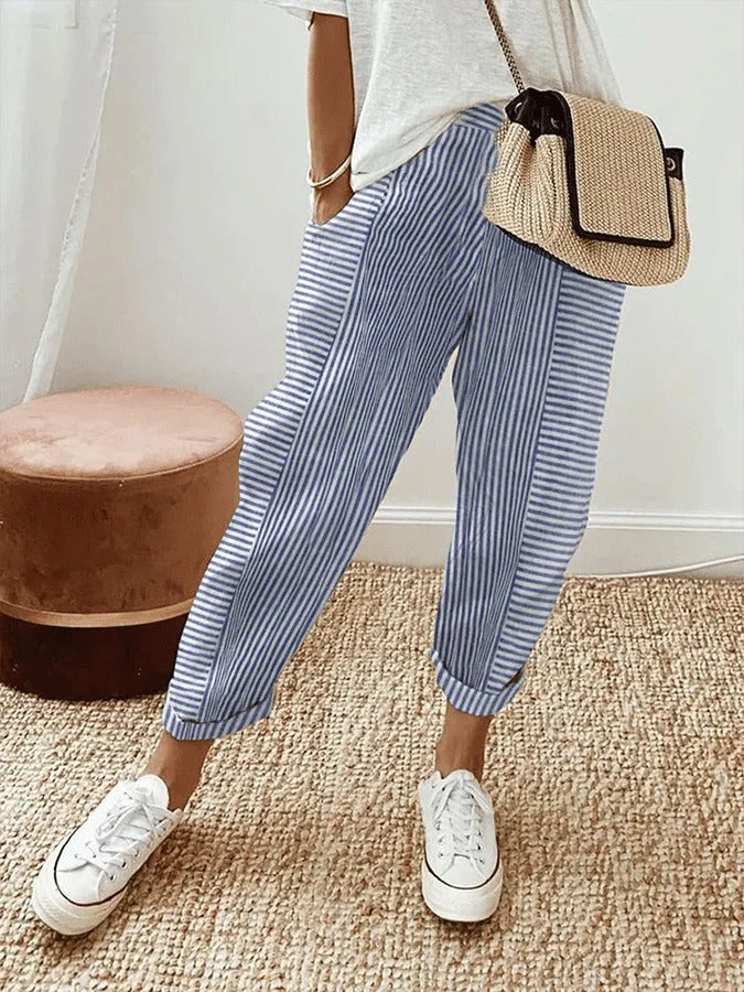Damen Gestreifte Sommerhose | mit Tasche