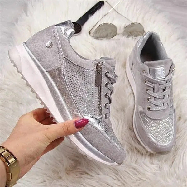 Damen Modisch Plateau Sneaker | Schnür- und Reißverschluss
