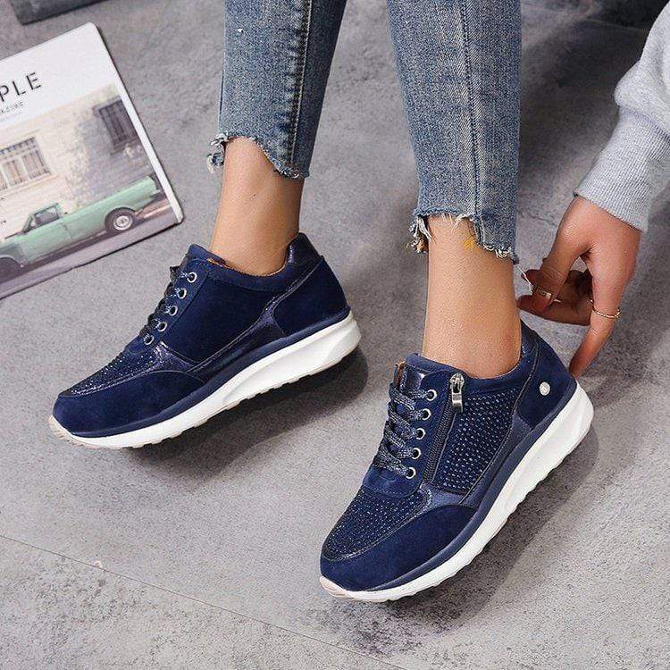 Damen Modische Plateau Sneaker | mit Schnürung und Reißverschluss