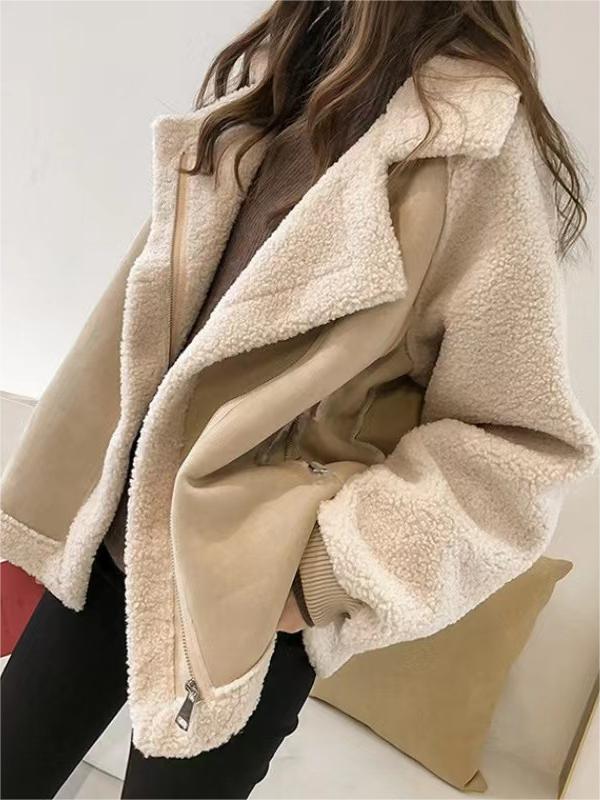 Oversize Warme Vegan Pelz Wildleder Patch Jacke