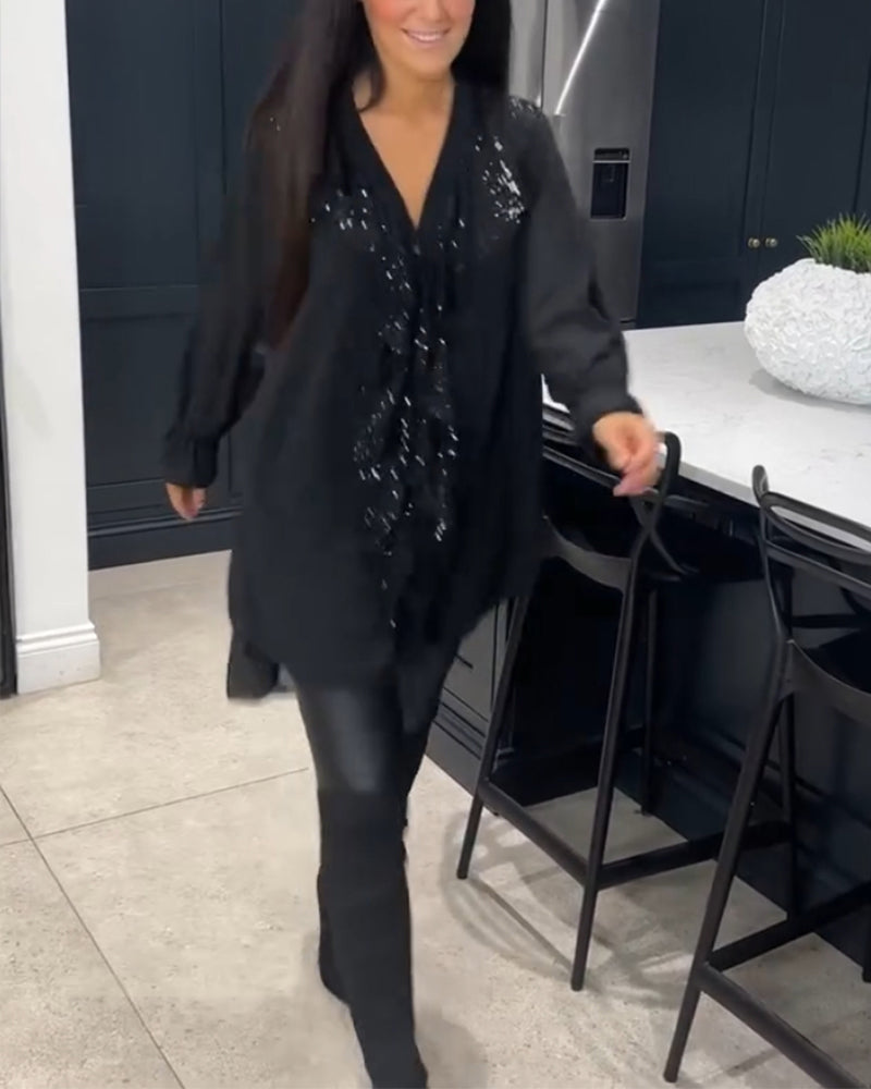 Damen Elegante Rüschen Bluse | Langarm