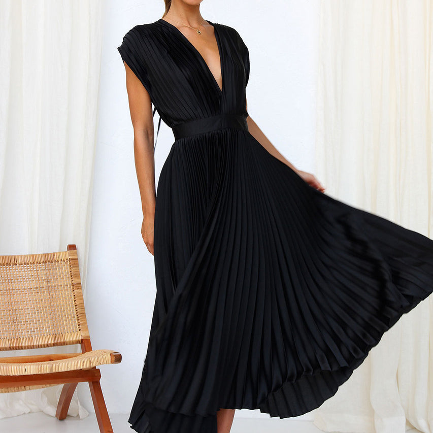Damen V-Ausschnitt Plissiertes Abendkleid | Maxi