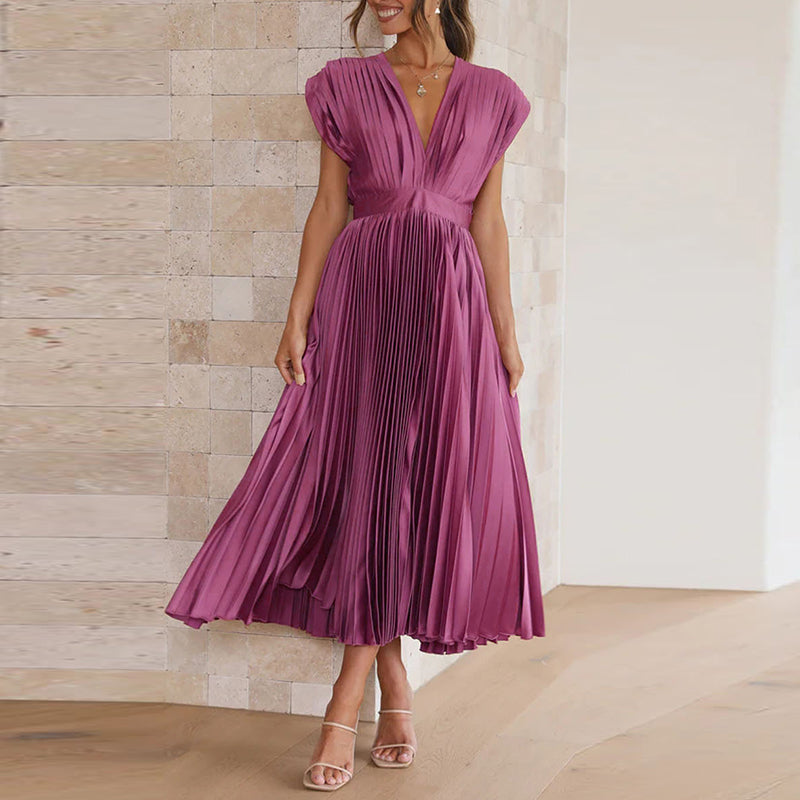 Damen V-Ausschnitt Plissiertes Abendkleid | Maxi