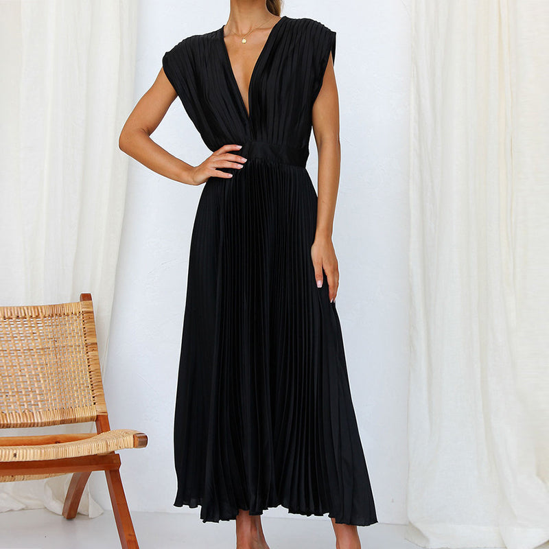 Damen V-Ausschnitt Plissiertes Abendkleid | Maxi