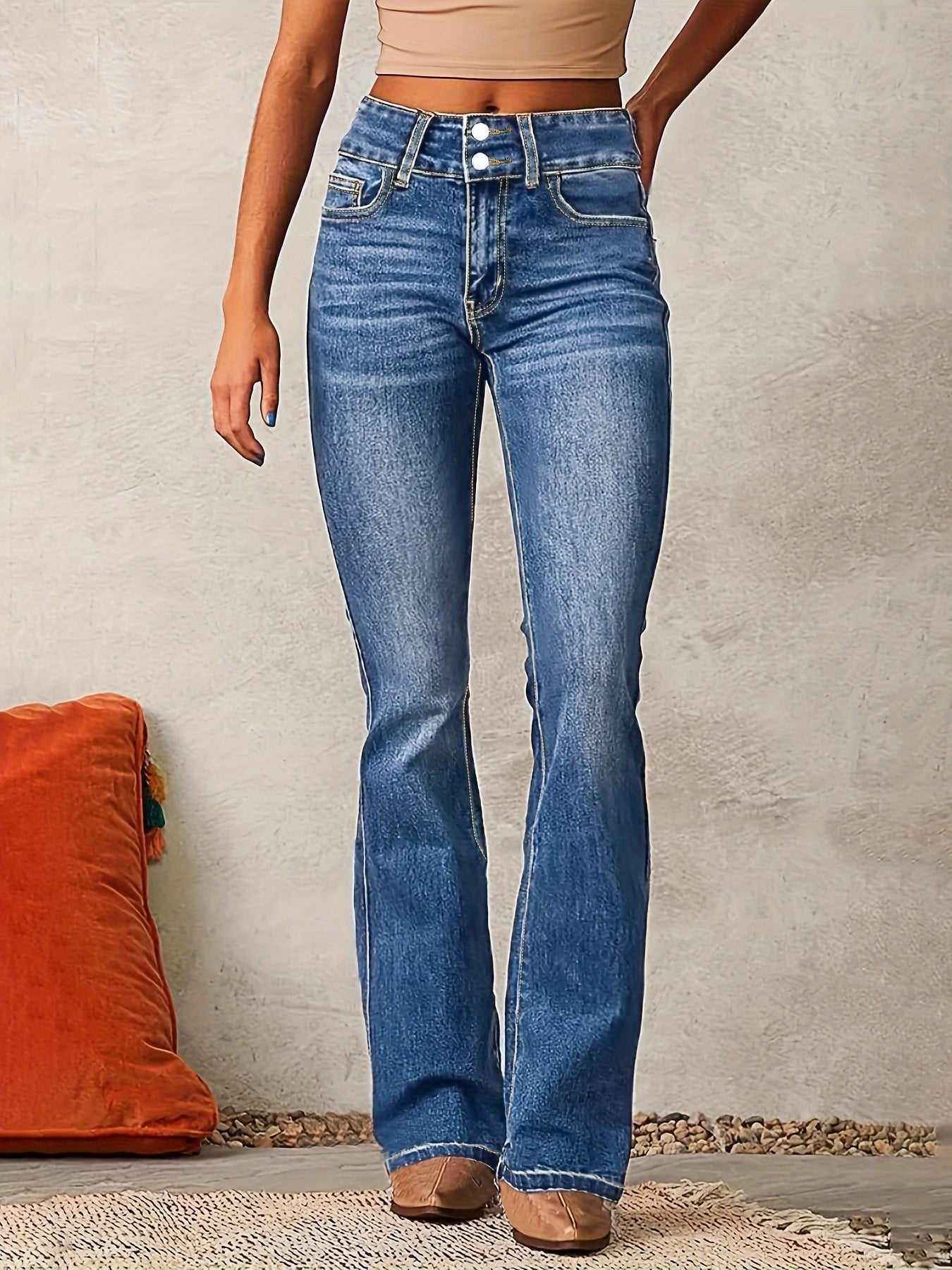 Damen Lässig Schlagjeans | Hoher Bund