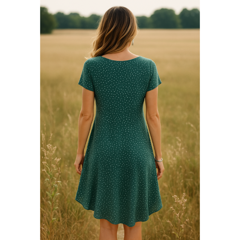 Damen Rundhalsausschnitt Kurzen Ärmeln Sommerkleid | Midi