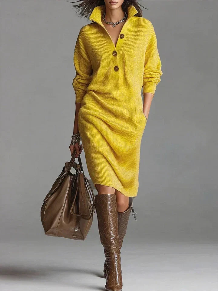 Damen Midi Strickkleid | Lange Ärmel