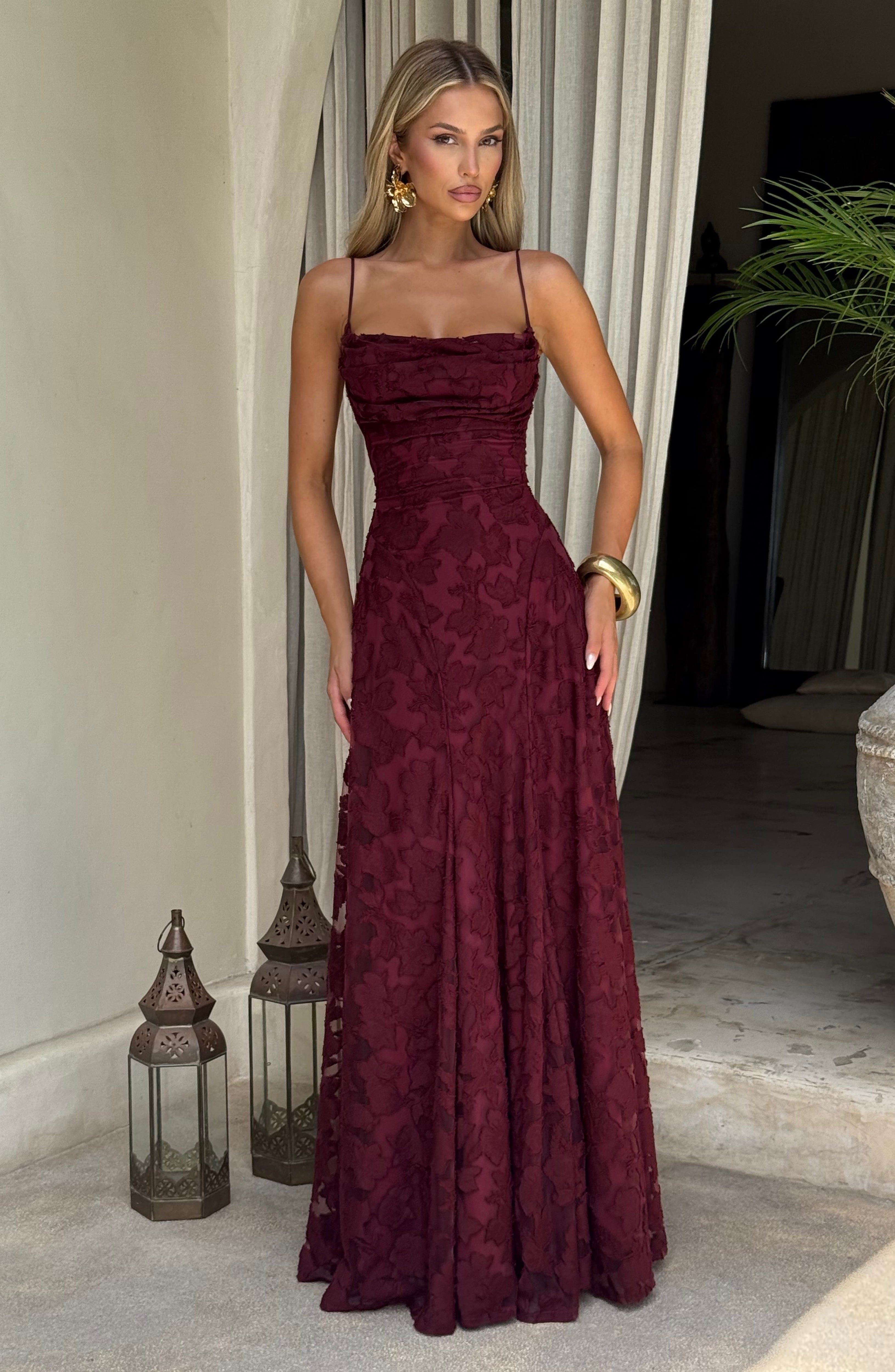 Damen Spaghettiträger Hochzeitsgast Kleid | Maxi