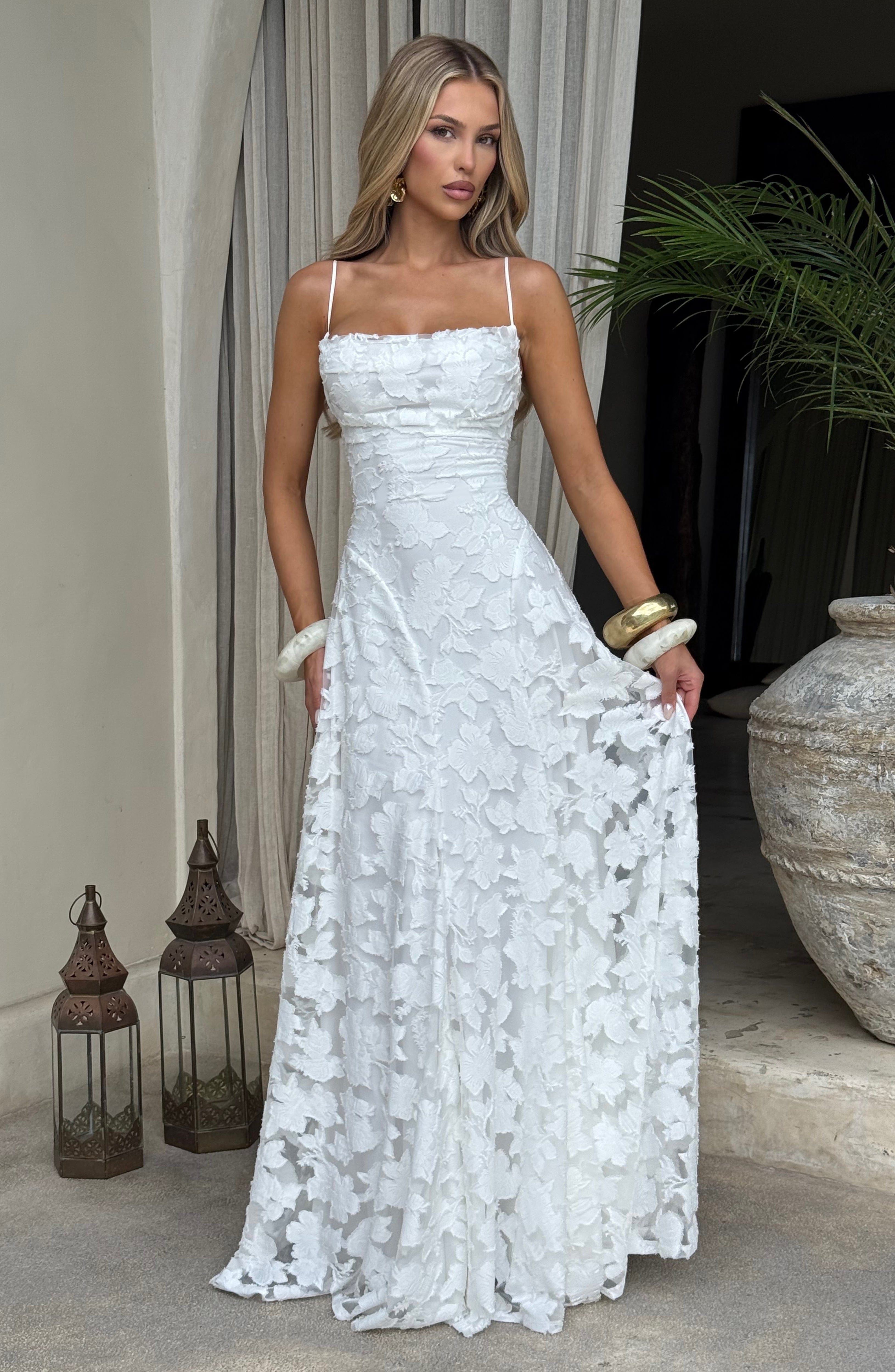 Damen Spaghettiträger Hochzeitsgast Kleid | Maxi