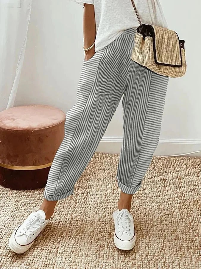 Damen Gestreifte Sommerhose | mit Tasche