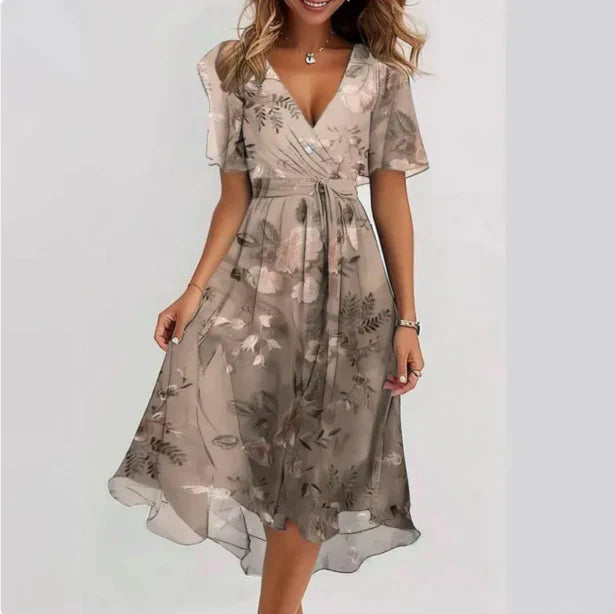 Damen Kurzarm Blumen Sommerkleid | Midi