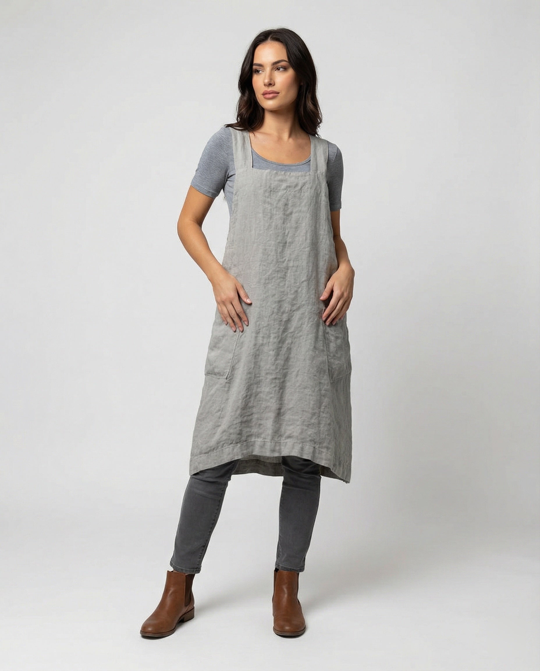 Damen Ärmelloses Quadratischem Ausschnitt Schürzenkleid | mit Taschen