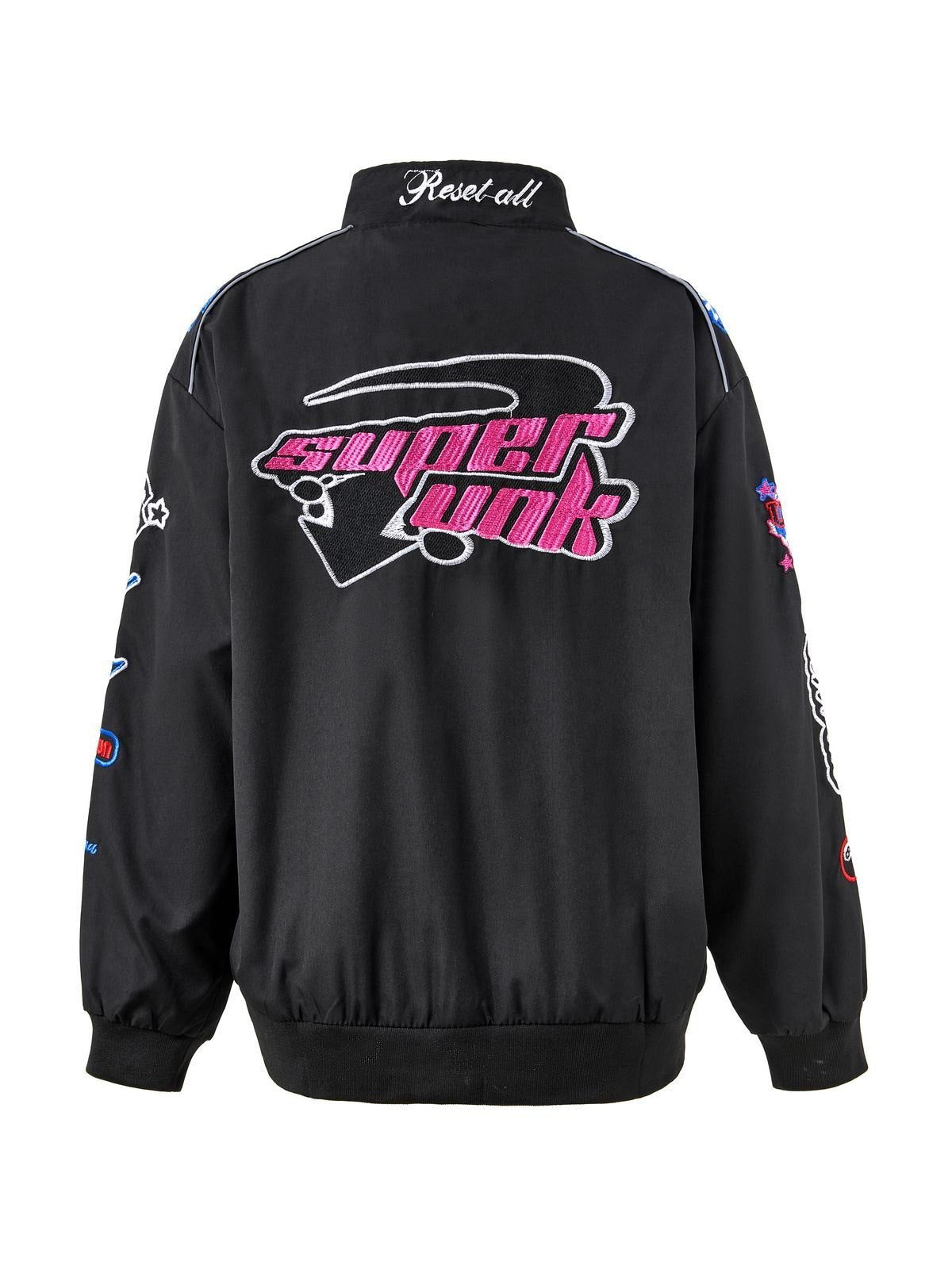 Schwarze Vintage Motorrad Bomberjacke mit Stickerei