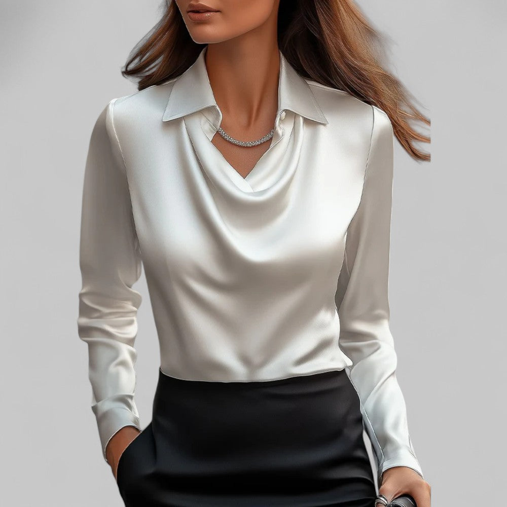 Damen Wasserfallausschnitt Bluse | Langärmlig