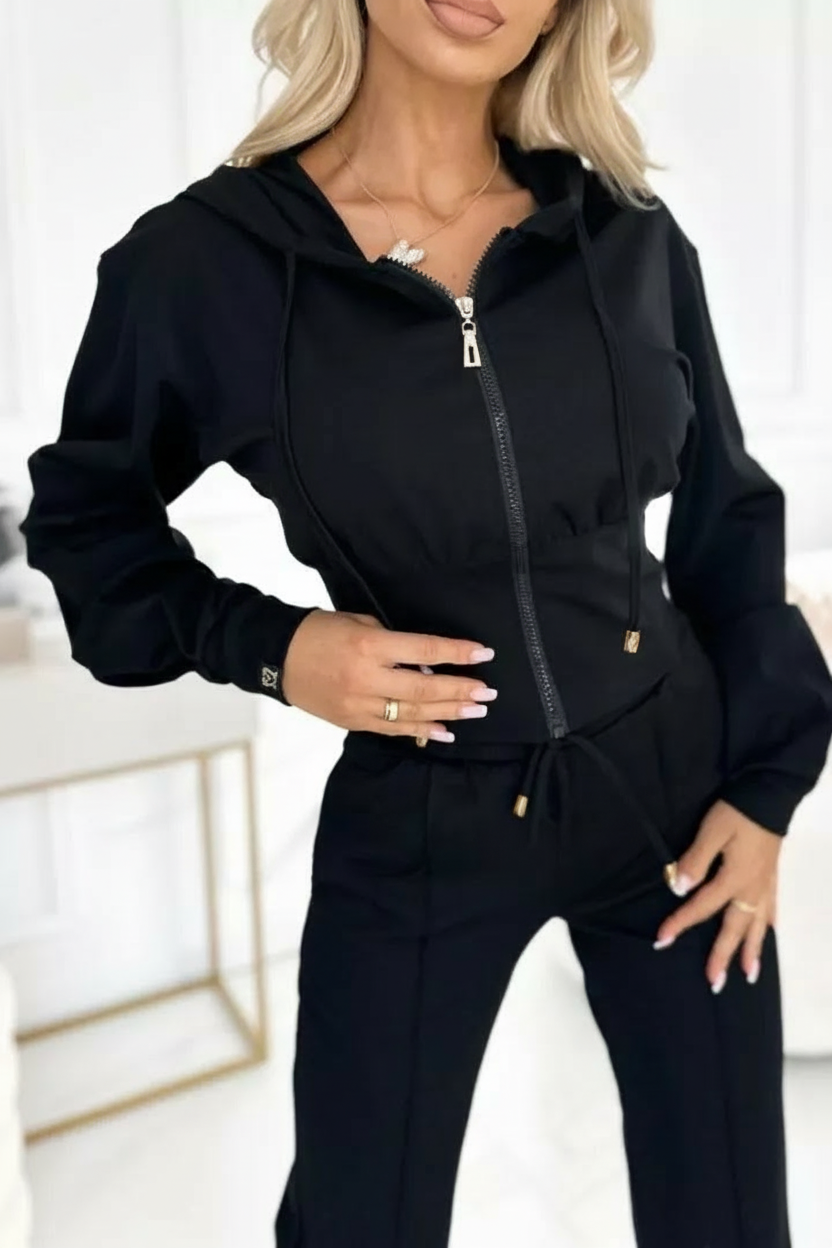 Damen 2-Teiliger Jogginganzug | Weit Bein Hose und Kurzer Kapuzenpullover
