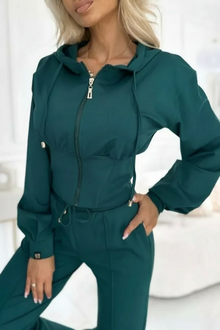 Damen 2-Teiliger Jogginganzug | Weit Bein Hose und Kurzer Kapuzenpullover