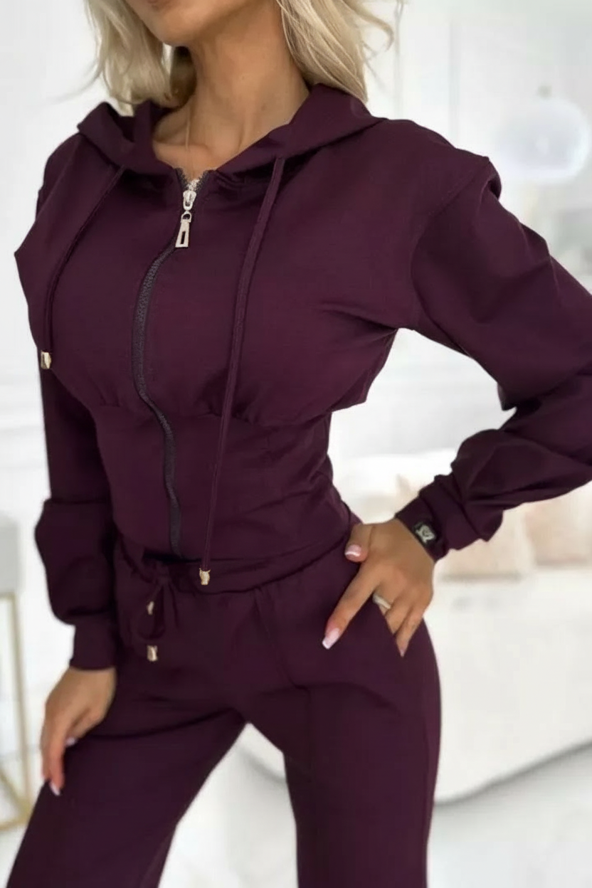 Damen 2-Teiliger Jogginganzug | Weit Bein Hose und Kurzer Kapuzenpullover
