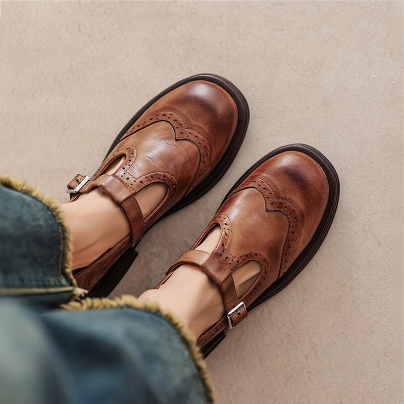 Damen Mary Jane Schuhe mit T-Riemen | Wingtip