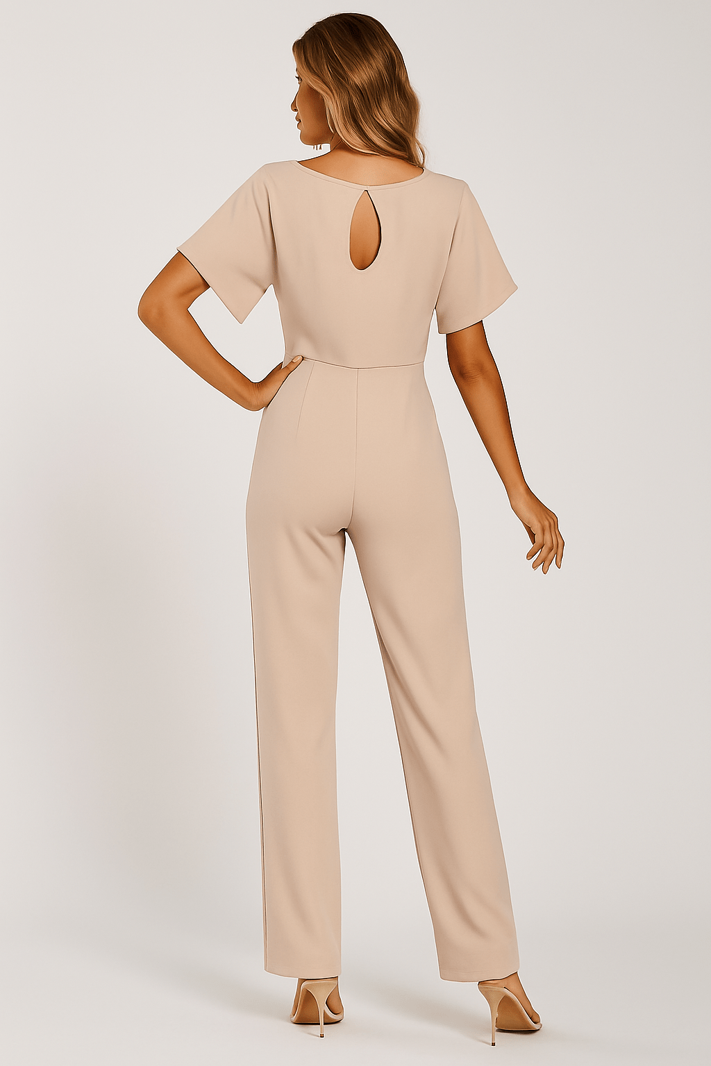 Damen Rundhalsausschnitt Weites Bein Jumpsuit | mit Bindegürtel