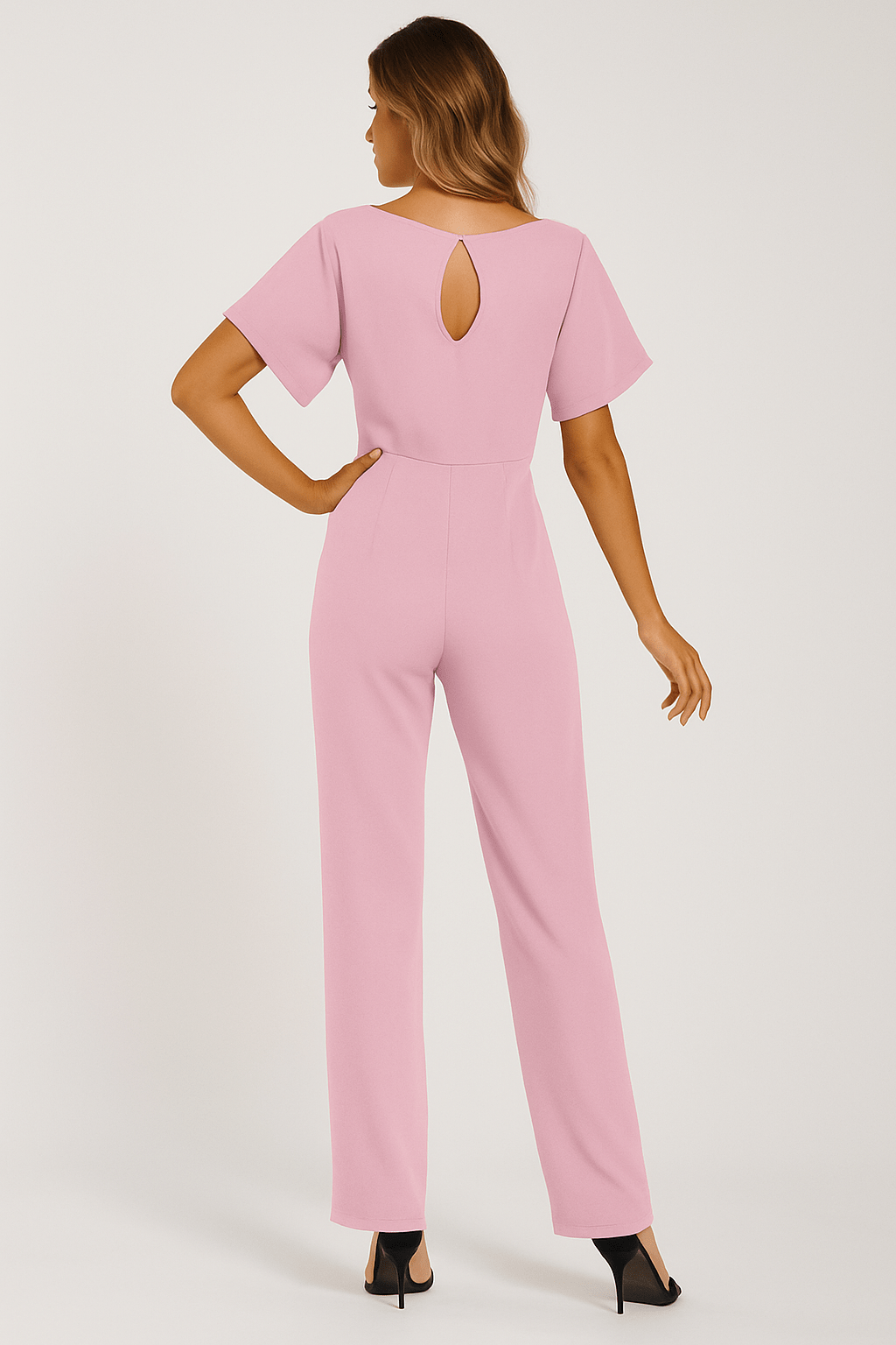 Damen Rundhalsausschnitt Weites Bein Jumpsuit | mit Bindegürtel
