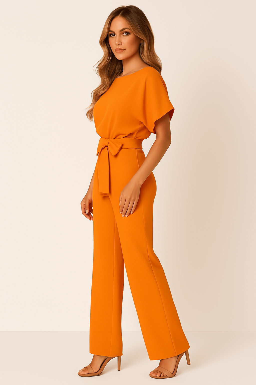 Damen Rundhalsausschnitt Weites Bein Jumpsuit | mit Bindegürtel