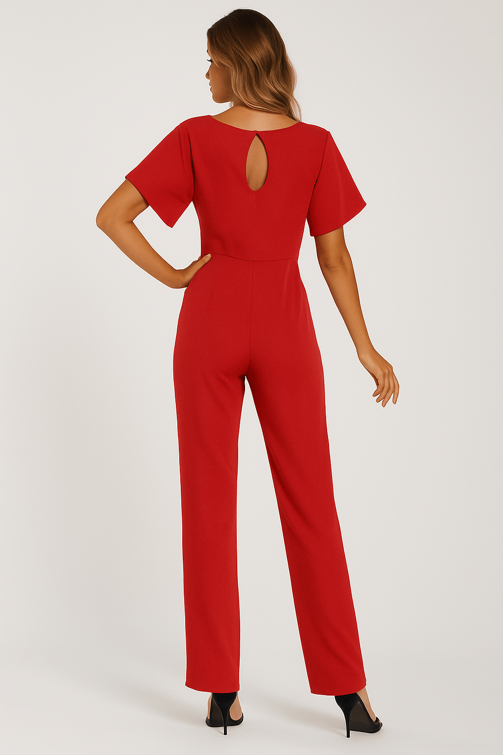 Damen Rundhalsausschnitt Weites Bein Jumpsuit | mit Bindegürtel