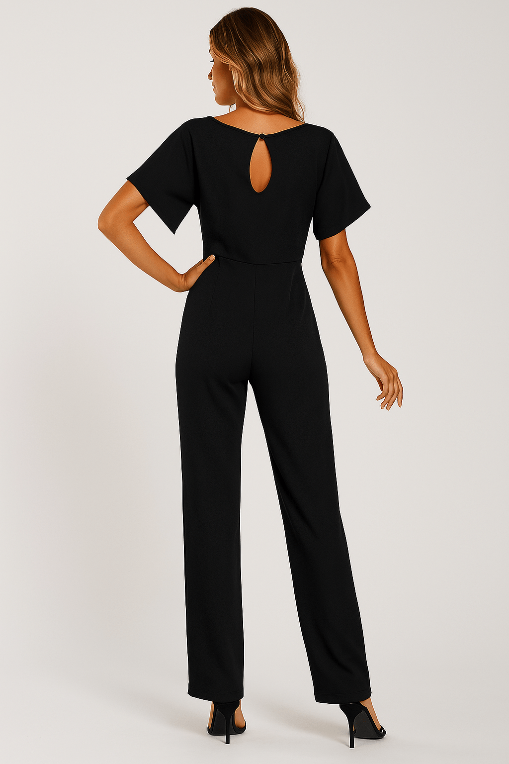 Damen Rundhalsausschnitt Weites Bein Jumpsuit | mit Bindegürtel