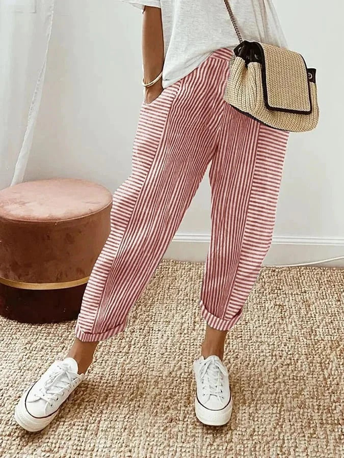 Damen Gestreifte Sommerhose | mit Tasche
